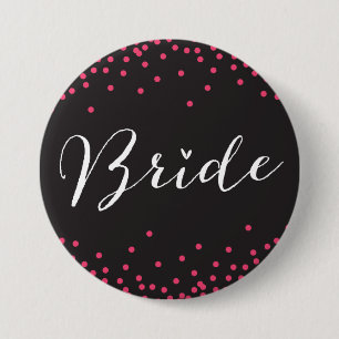 Schwarzer u. rosa Confetti-Punkt-Braut-Knopf Button