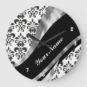 Schwarzer u. weißer Damast Große Wanduhr