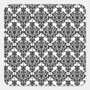 Schwarzer u. weißer Damast-Kunst-Druck Quadratischer Aufkleber