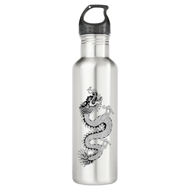 Schwarzer u. weißer Drache Edelstahlflasche (Vorderseite)