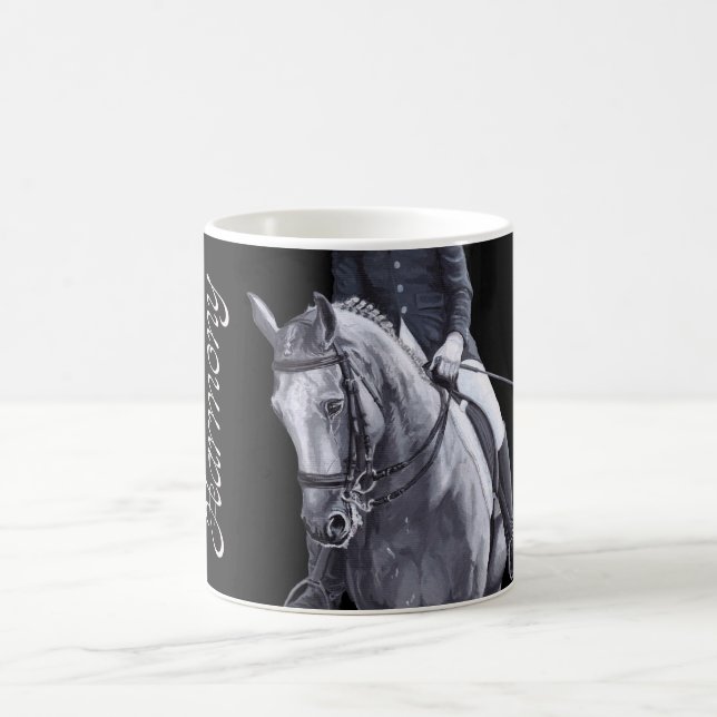Schwarzer u. weißer Duodressage-PferdeTasse Stein Verwandlungstasse (Mittel)