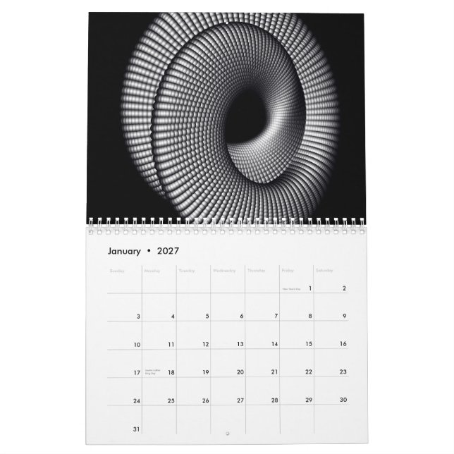 Schwarzer u. weißer Fraktal-Kalender Kalender (Jan 2027)