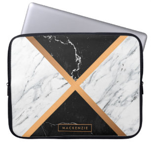 Schwarzer u. weißer Marmor Laptopschutzhülle