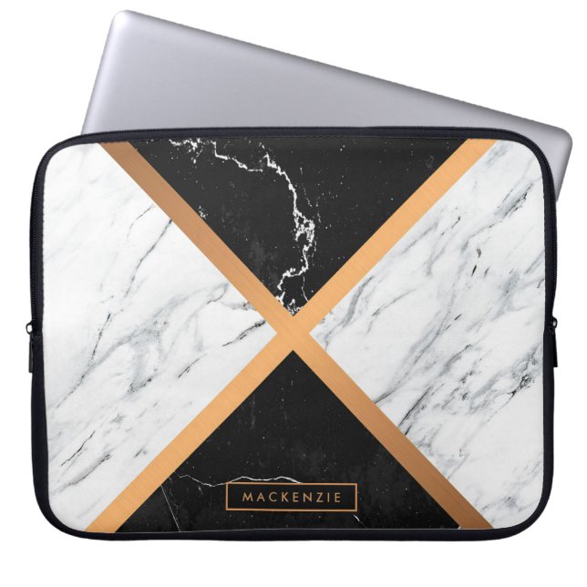 Schwarzer u. weißer Marmor Laptopschutzhülle (Vorderseite)