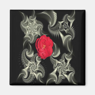 Schwarzer u. weißer Rosenmagnet des Fraktals w/re Magnet