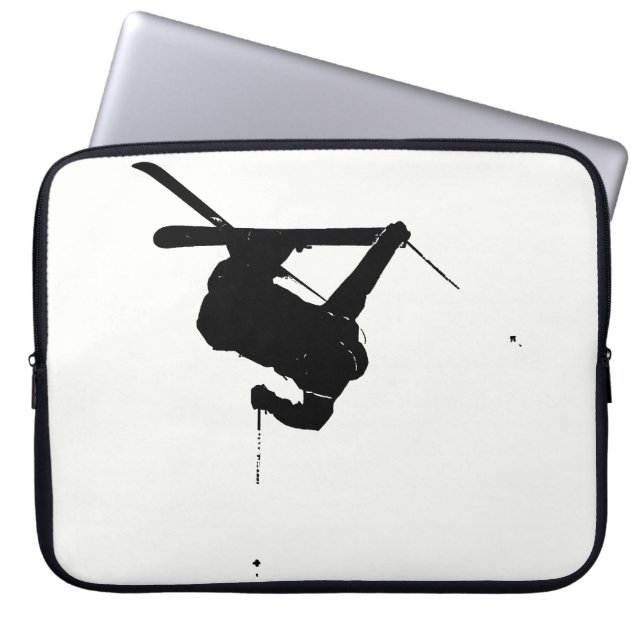 Schwarzer u. weißer Skifahrer Laptopschutzhülle (Vorderseite)