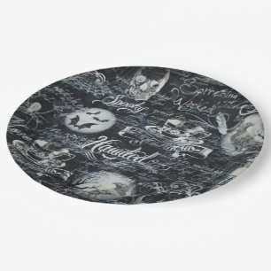 Schwarzer u. weißer Spuk HalloweenpapierTeller Pappteller