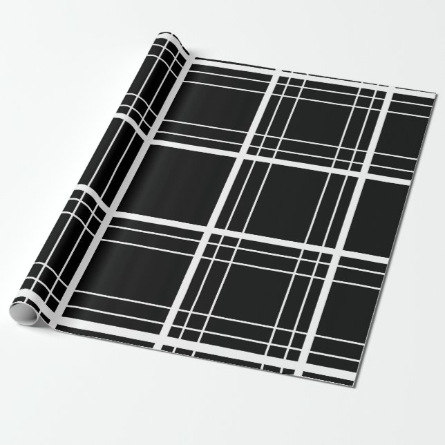 Schwarzer u. weißer Tartan Geschenkpapier (Ungerollt)