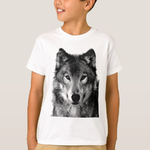 Schwarzer u. weißer Wolf-Porträt T-Shirt