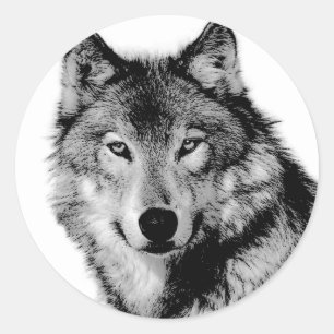 Schwarzer u. weißer Wolf Runder Aufkleber