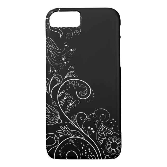 Schwarzer u. weißer wunderlicher BlumeniPhone 7 Case-Mate iPhone Hülle (Rückseite)