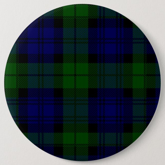 Schwarzer Uhrenklamm Tartan Blau kariert Button (Vorderseite)
