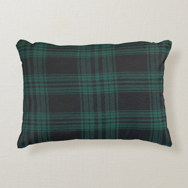 Schwarzer Uhrtartan Brushed Polyester Dekokissen (Vorderseite)