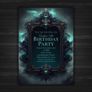 Schwarzer und Aquamariner mystischer Geburtstag Einladung