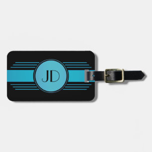 Schwarzer und blauer Kunst-Deko-mit Monogramm Gepäckanhänger