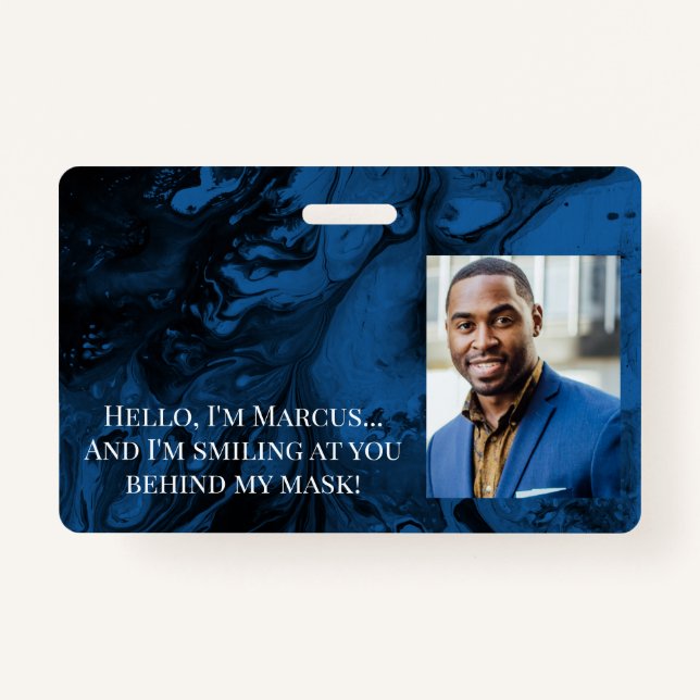 Schwarzer und blauer Marmor Hallo Hinter der Maske Ausweis (Vorderseite)