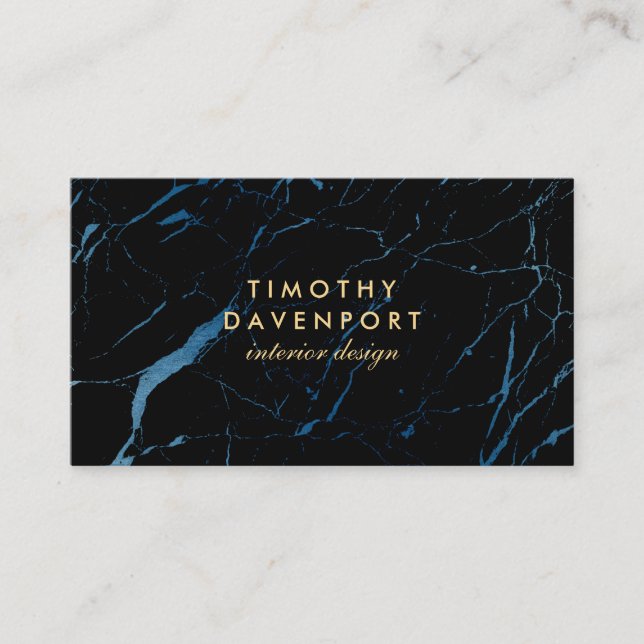Schwarzer und blauer Marmor mit Imitaten Gold Text Visitenkarte (Vorderseite)