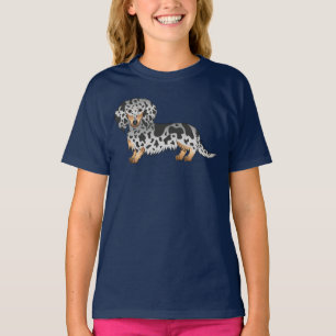 Schwarzer und brauner Dapple süßer Langhaardackel T-Shirt