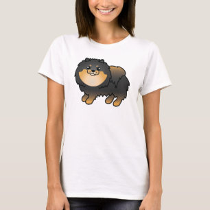 Schwarzer und brauner süßer Cartoon Pomeranian Hun T-Shirt