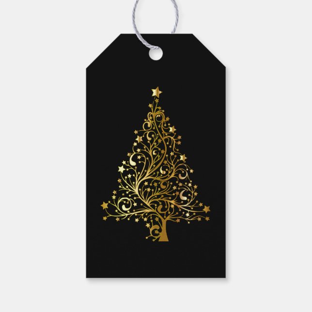 Schwarzer und Funkelnd Weihnachtsbaum Elegante Geschenkanhänger (Rückseite)