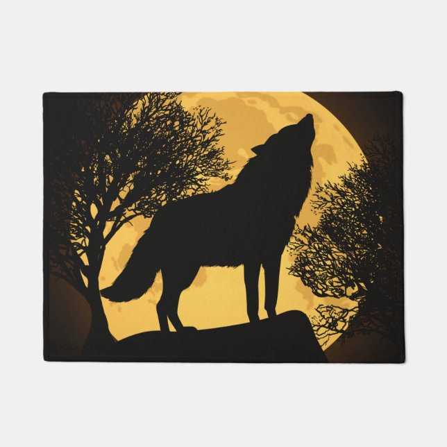 Schwarzer und gelber Wolf Vollmond Türmatte (Vorderseite)