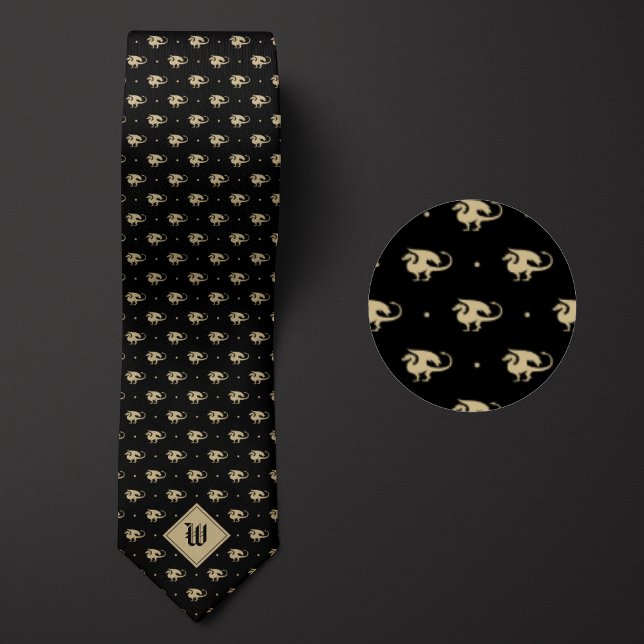 Schwarzer und Golddrache in Profil mit Monogram Krawatte (Von Creator hochgeladen)