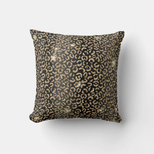 Schwarzer und goldener Glitter Glam Leopardenfleck Kissen