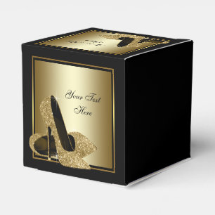 Schwarzer und goldener Glitter-Hochhackenschuh Geschenkschachtel