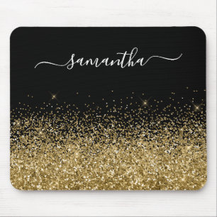 Schwarzer und goldener Glitzer Eleganter Name Mousepad