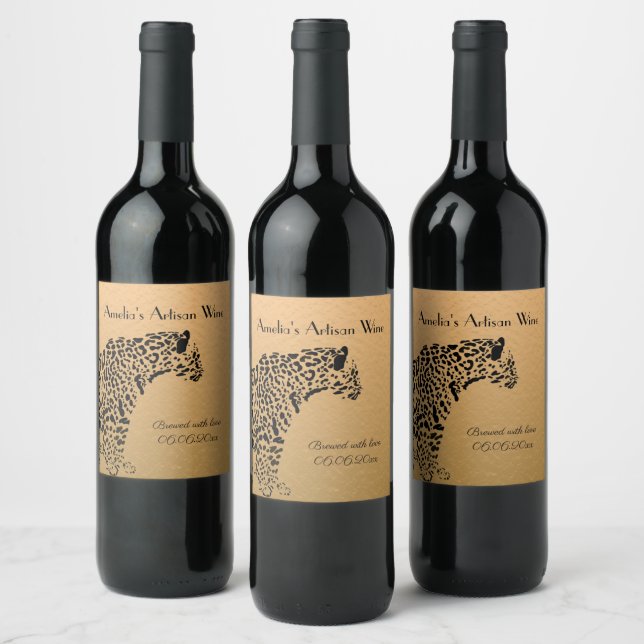 Schwarzer und goldener Jaguar Artisan Wein Weinetikett (Flaschen)