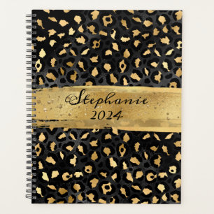 Schwarzer und goldener Leopard Pinselstrich Planer