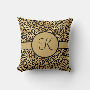 Schwarzer und goldener Leopardenprint mit Monogram Kissen