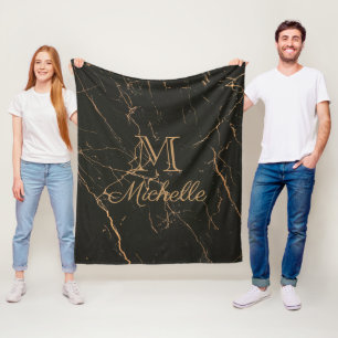 Schwarzer und goldener Marmor Fleecedecke