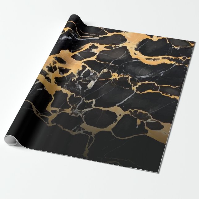 Schwarzer und goldener Marmor Geschenkpapier (Ungerollt)