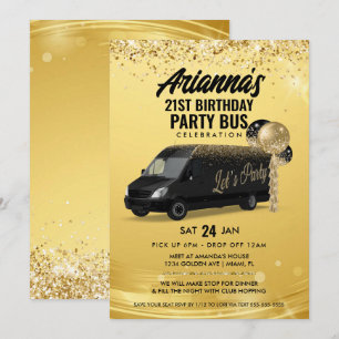 Schwarzer und Goldener Partybus Einladung