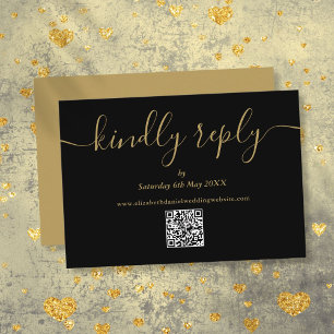 Schwarzer und goldener QR-Code Eleganter Schriftst RSVP Karte