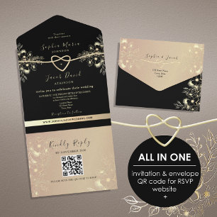 Schwarzer und goldener QR-Code zur Hochzeit All In One Einladung