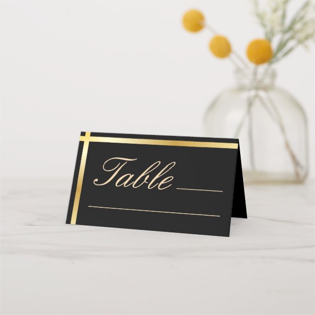 Schwarzer und goldener Streifen Moderne Hochzeit Platzkarte (Vorderseite)