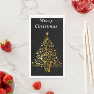 Schwarzer und goldener Weihnachtsbaum Frohe Weihna Serviette