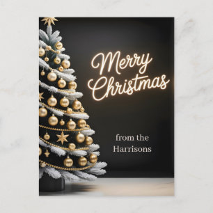 Schwarzer und goldener Weihnachtsbaum mit individu Postkarte