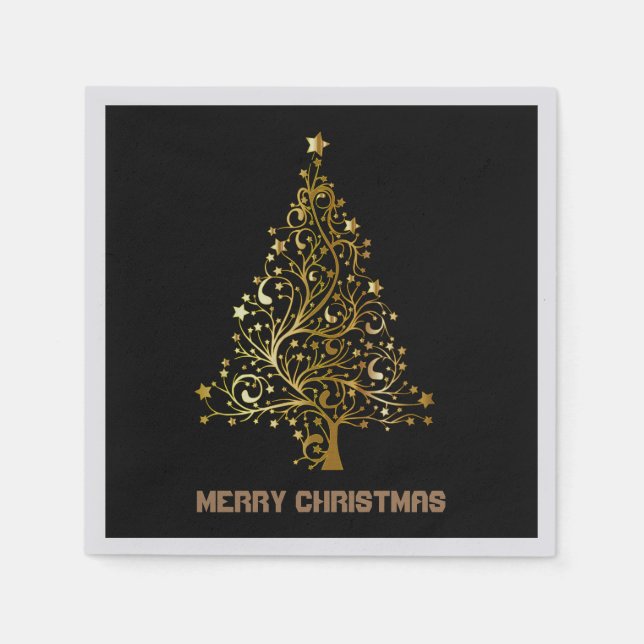 Schwarzer und goldener Weihnachtsbaum Serviette (Vorderseite)