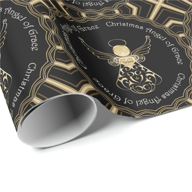 Schwarzer und goldener Weihnachtsgel von Grace Fil Geschenkpapier (Rolleneckpunkt)