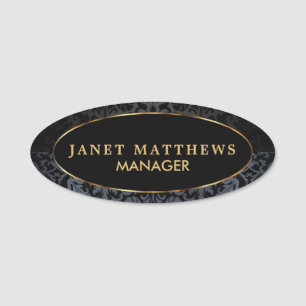 Schwarzer und grauer Damast mit Gold Trim Design Namensschild