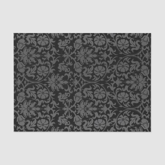 Schwarzer und grauer Floral Damask Seidenpapier (Vorderseite)