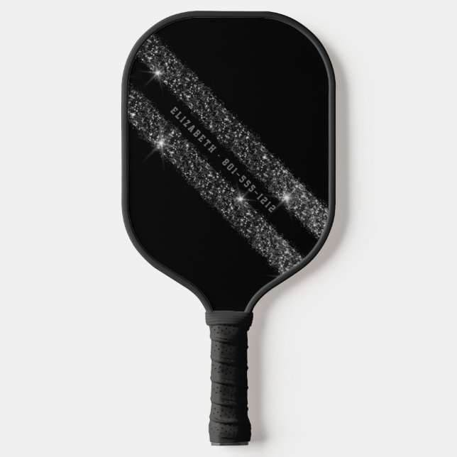 Schwarzer und grauer monochromer Glitzer Sportstre Pickleball Schläger (Vorderseite)