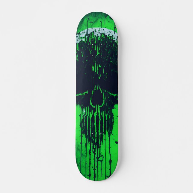 Schwarzer und grüner Computercode-Skull Skateboard (Vorne)