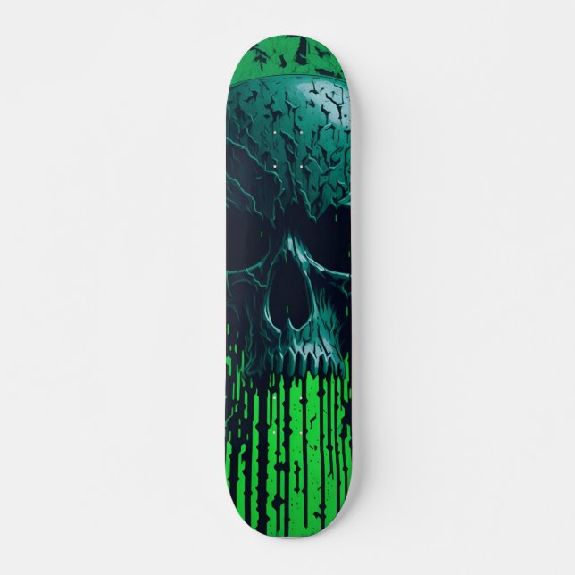 Schwarzer und grüner Computercode-Totenkopf #3 Skateboard (Vorne)