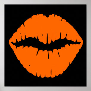 Schwarzer und hellorangener Lippenstift-Kuss Poster