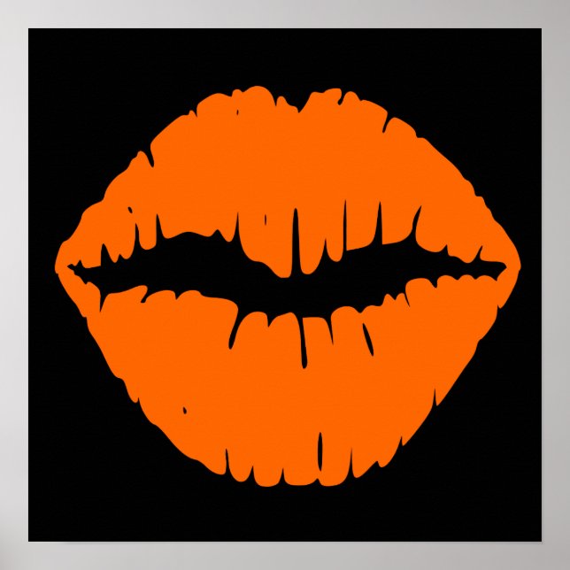 Schwarzer und hellorangener Lippenstift-Kuss Poster (Vorne)