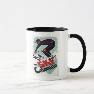 Schwarzer und lila gekleideter Skier Tasse